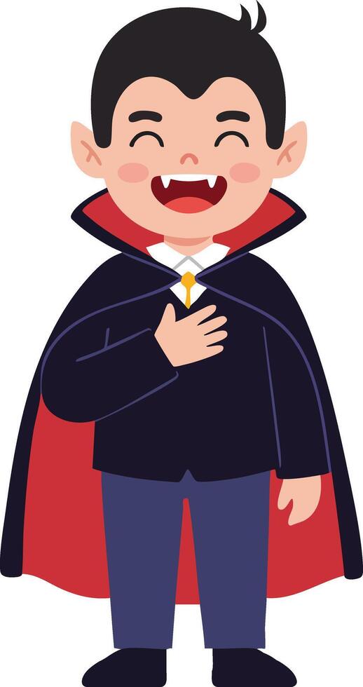Vampire boy character in classic black cape and red lining for Halloween costume and spooky fun vector