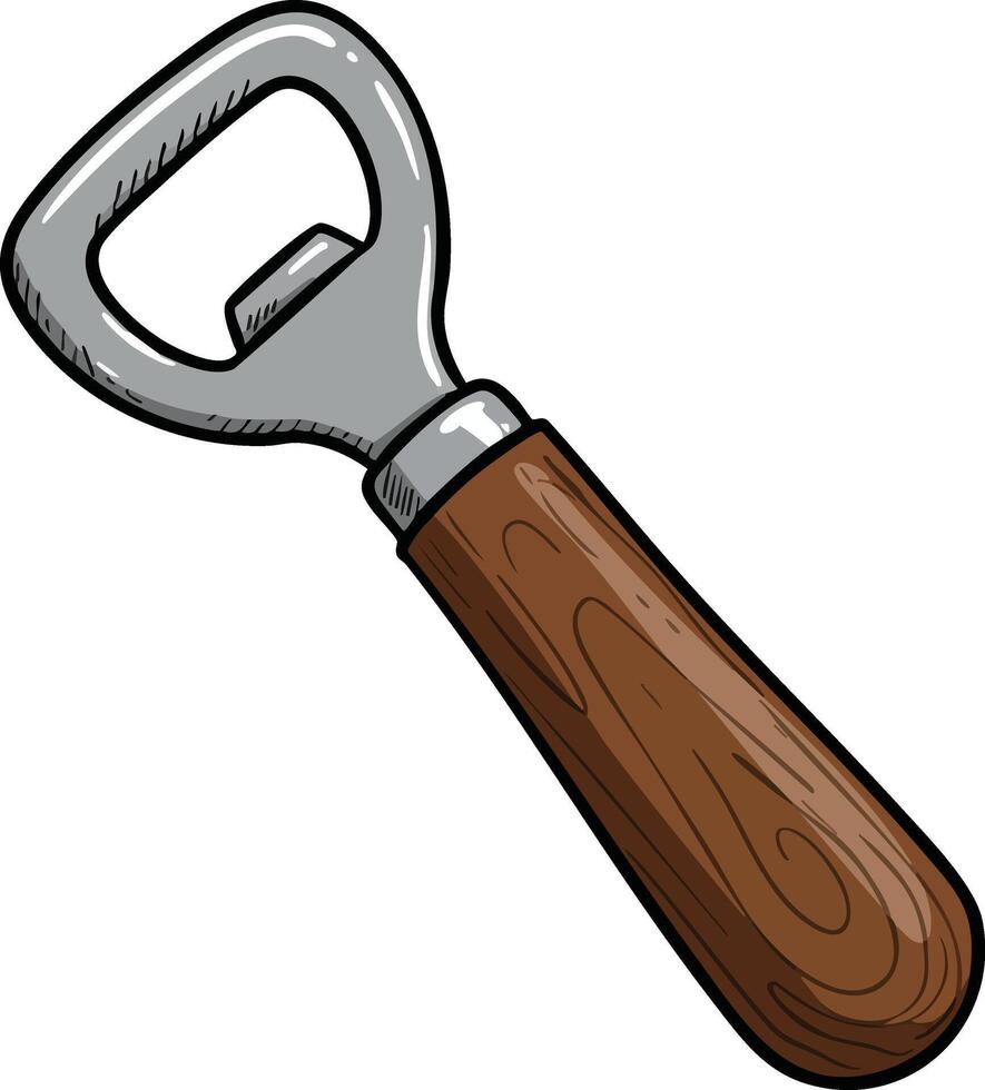 Bottle opener with wooden handle kitchen tool for beverage opening illustration vector