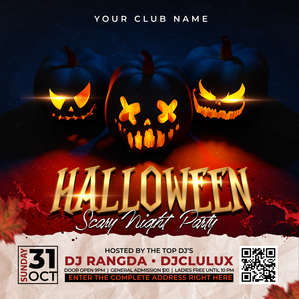 Top View of Dark Triple Pumpkins Halloween Night Party psd