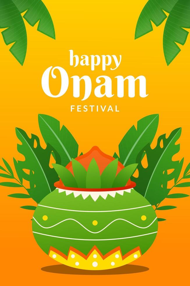 happy onam festival poster illustration in gradient style vector