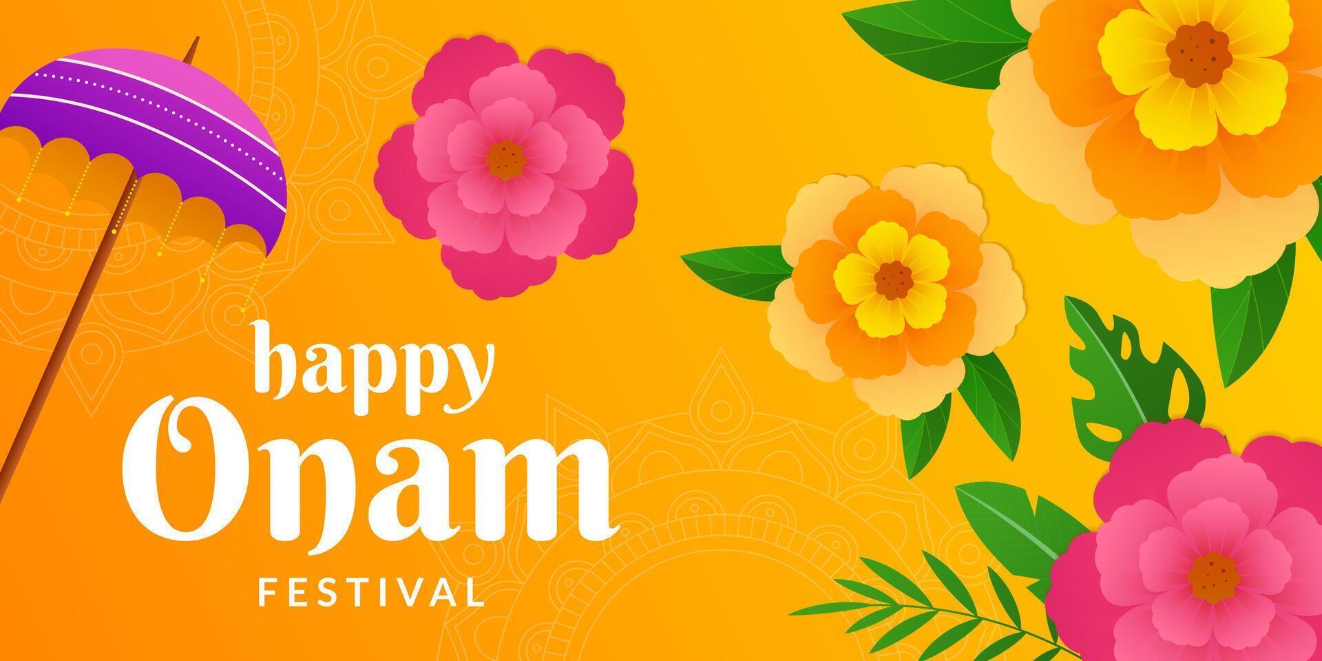 happy onam festival banner illustration in gradient style vector