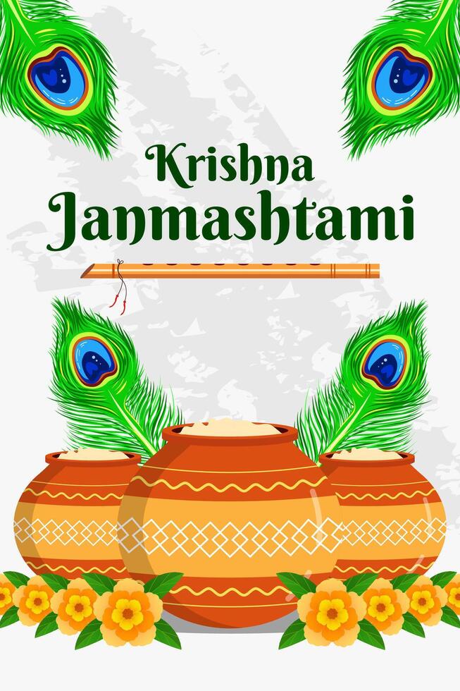 krishna janmashtami festival poster illustration in flat design vector