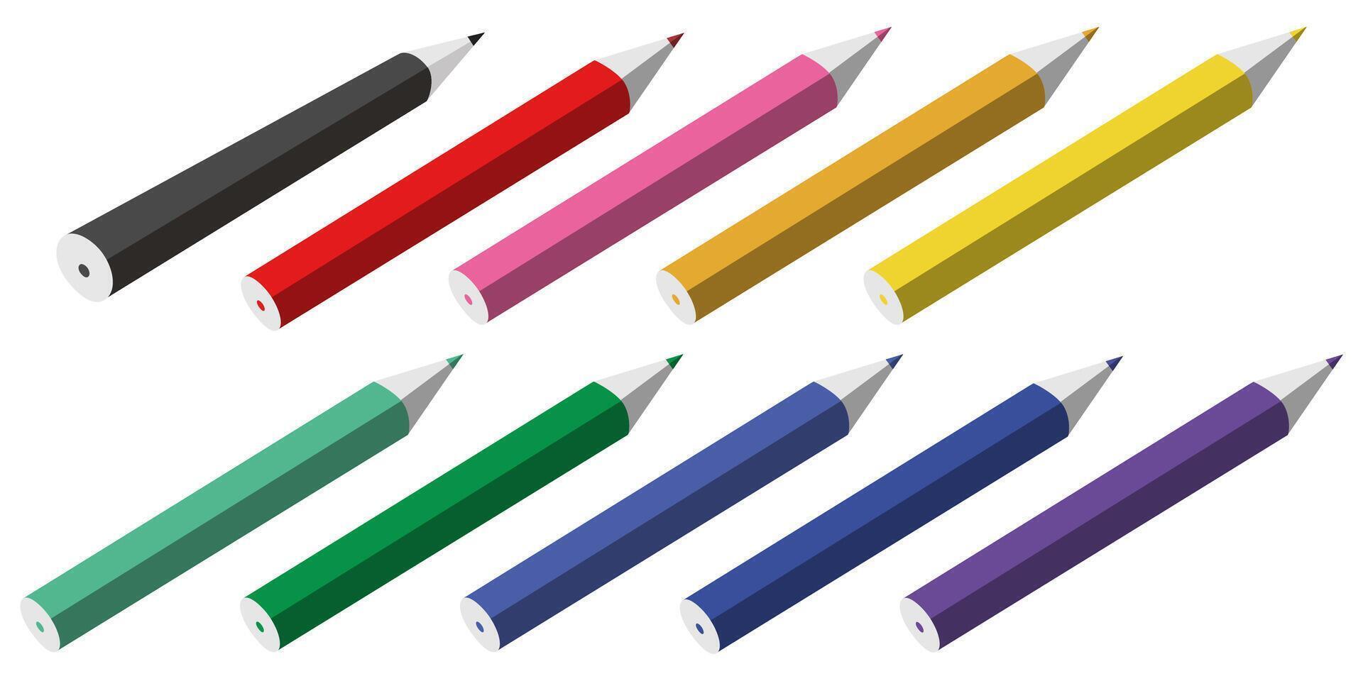 Set of 10 Colorful Pencils in Perspective View Isolated on White Background vector