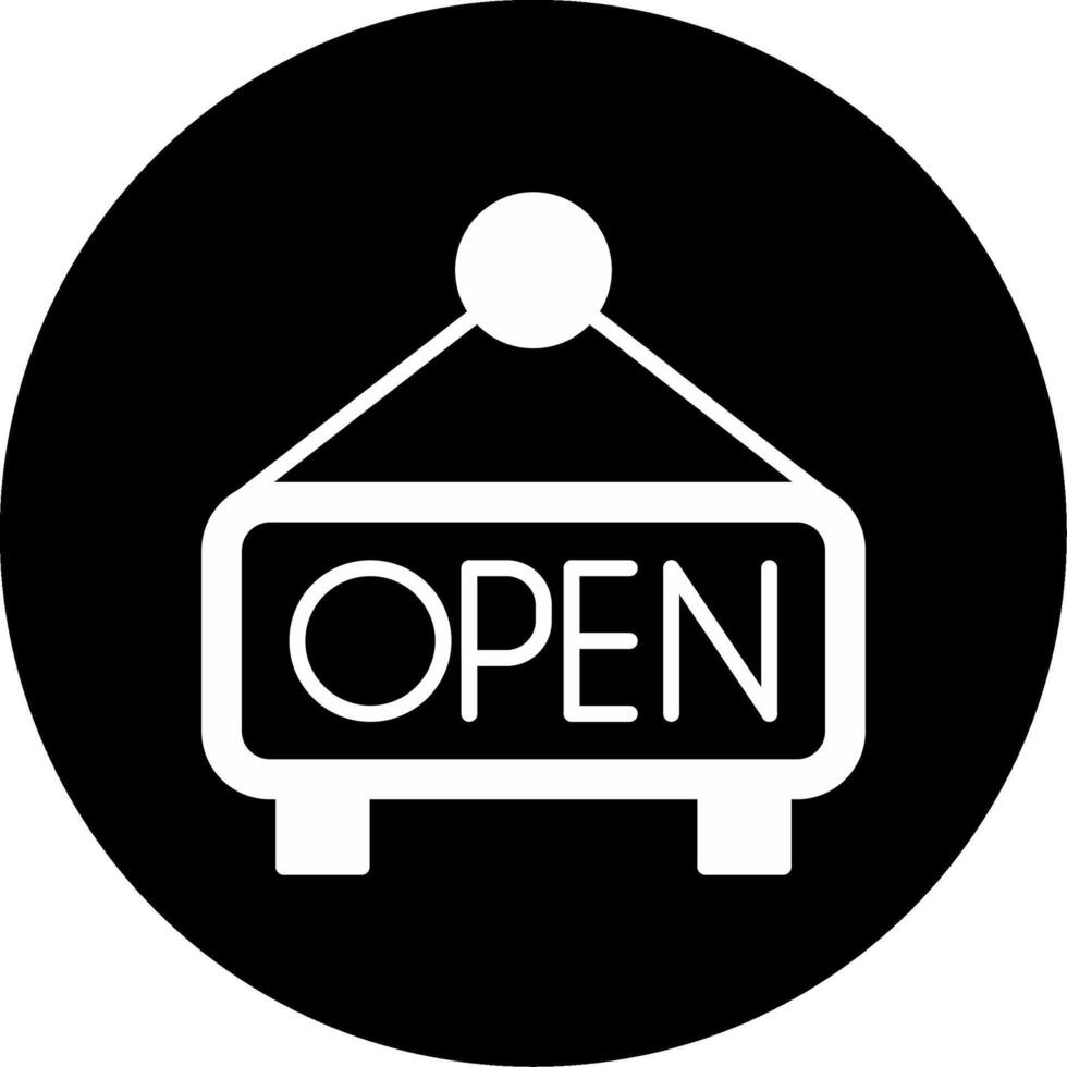 Illuminated Open Store Sign Glyph Circle Inverted vector