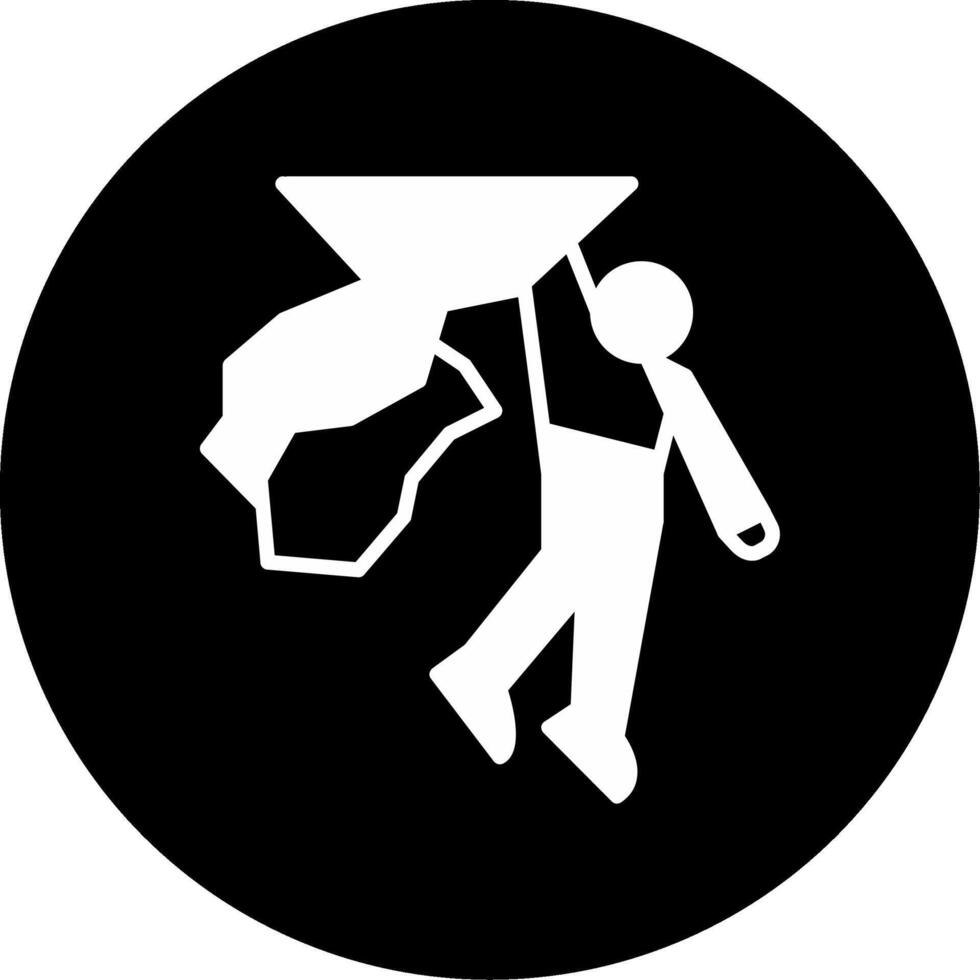 Solo Rock Climber Ascending Crag Glyph Circle Inverted vector