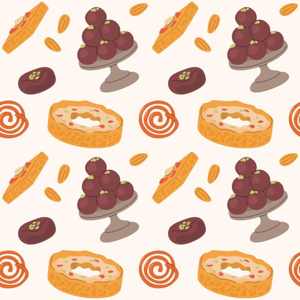 Seamless Pattern of Indian Sweets and Desserts vector