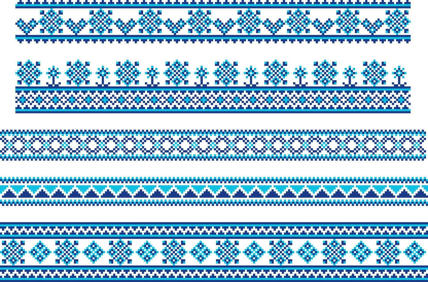 Set of embroidering pattern seamless borders vector