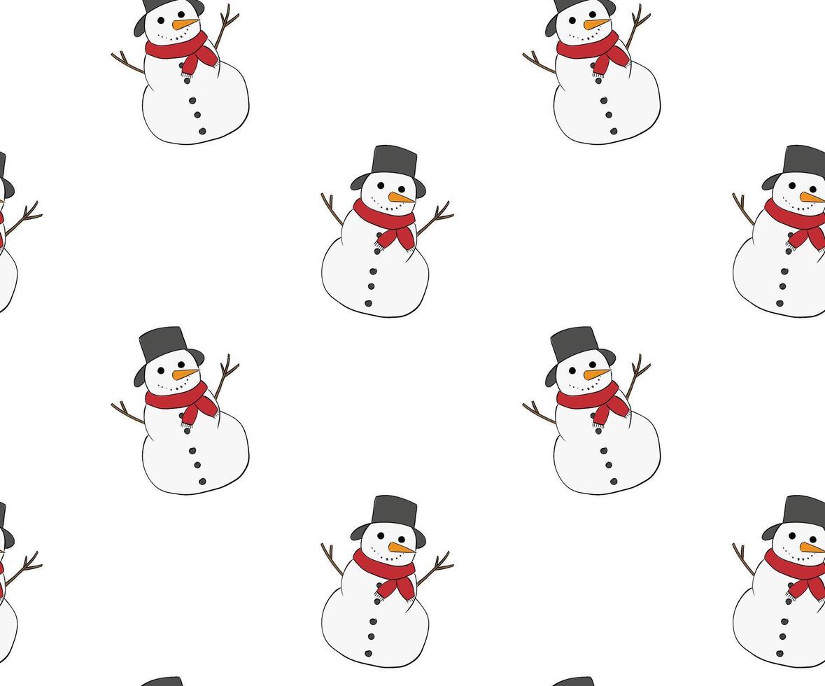 Snowman Seamless pattern. graphic line ink illustration. Kids Outdoor Fun. Happy Winter Holiday season. Frosty Cute Snow man Character For logo, web, package, sticker. vector
