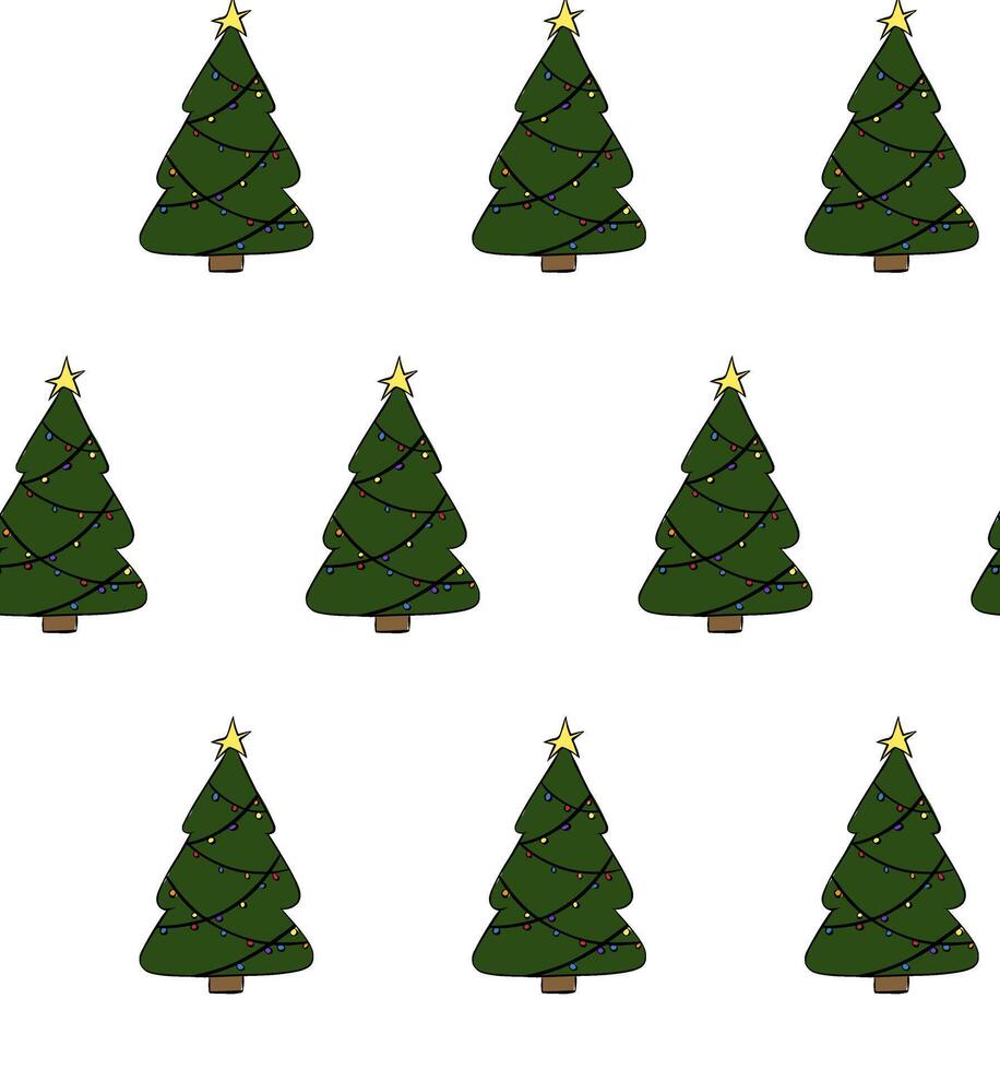 Coquette Christmas Tree Pattern Seamless pattern. graphic line ink illustration. Christmas Background design for fashion graphics, textile prints, fabrics, wallpapers. vector