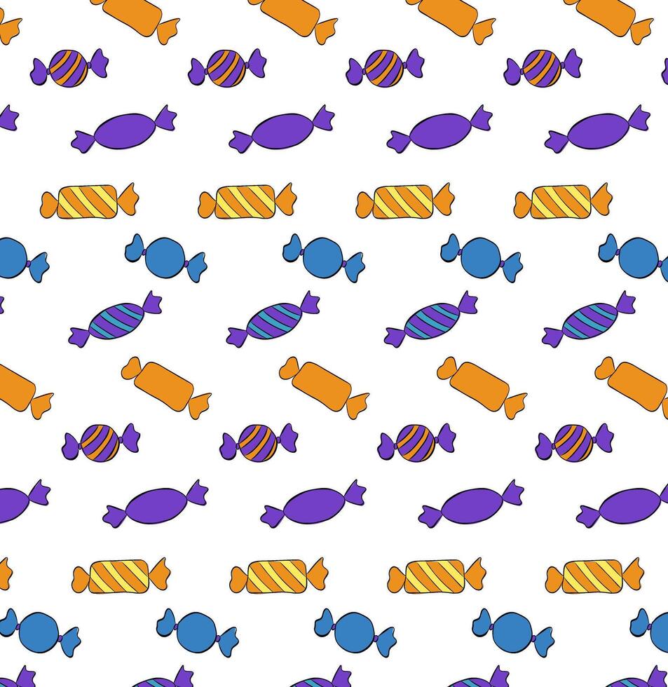 Holiday candies Seamless pattern. graphic line ink illustration. Baby design with holiday clipart for wrapping paper, print, fabric, scrapbook. Bright festive background vector