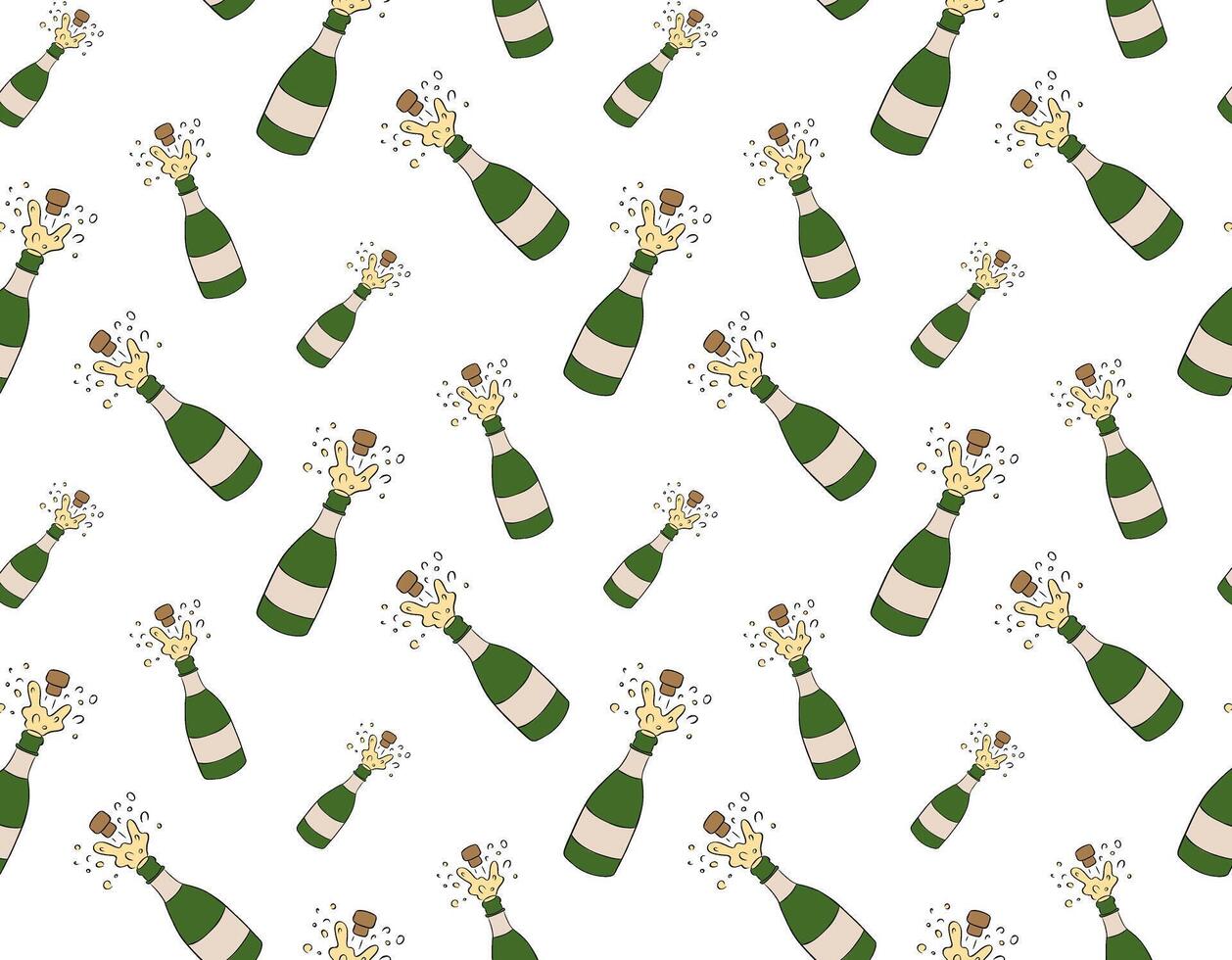 Sparkling wine champagne Seamless pattern. graphic line ink illustration. Christmas holidays Banner, poster, wrapping paper, sticker, print, modern textile design. vector