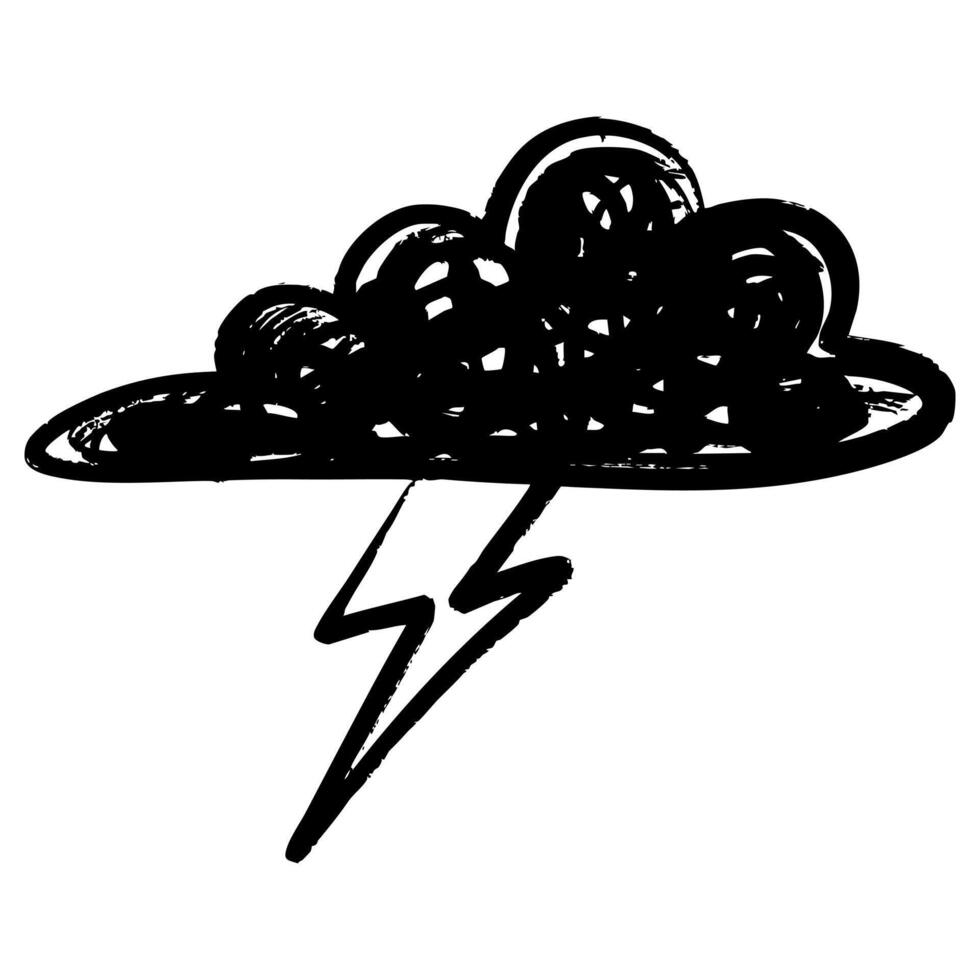 Hand Drawn Black Thunderstorm Cloud with Lightning Bolt Illustration vector