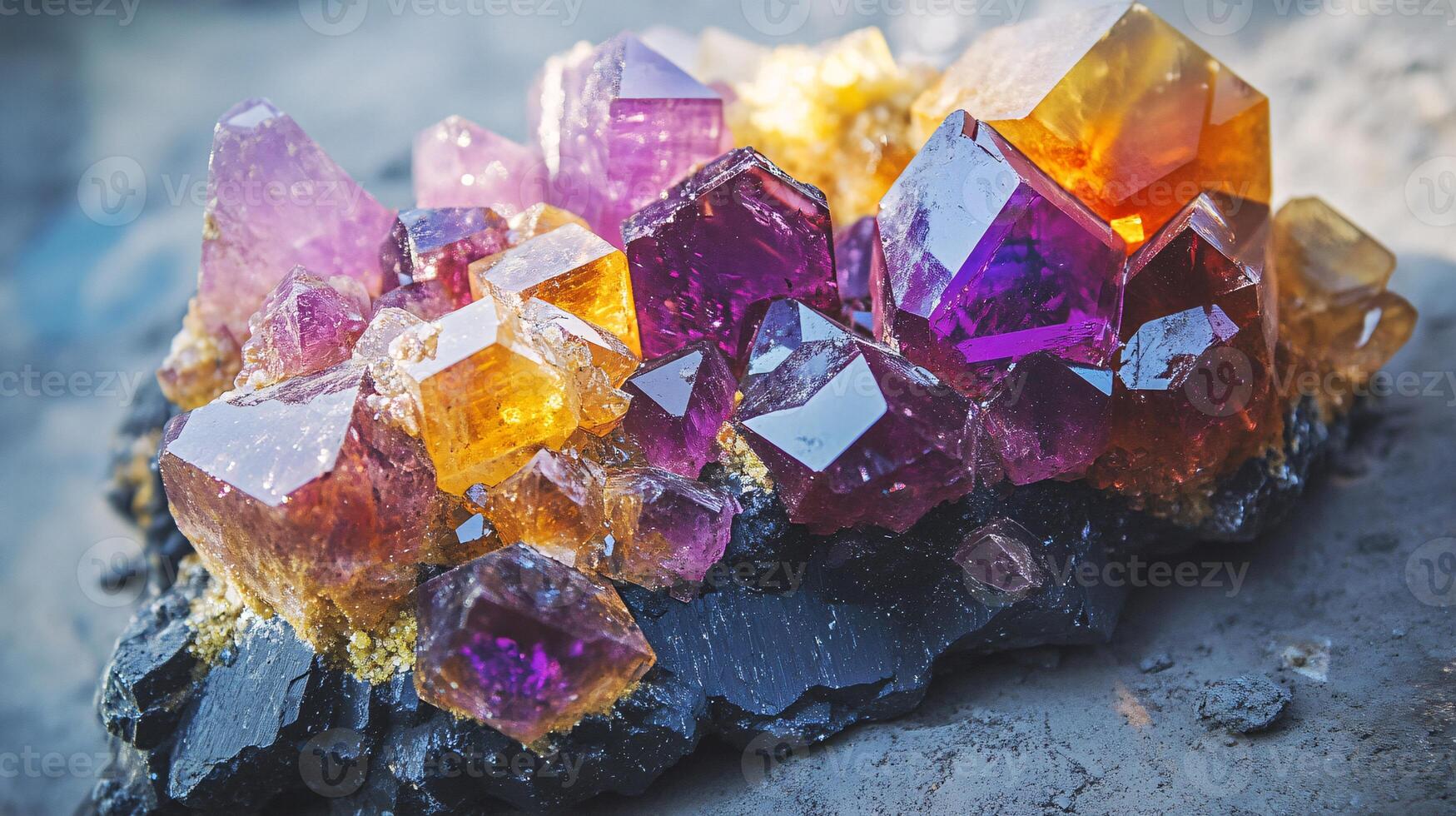 Rare and Colorful Mineral Cluster Displayed with Natural Earth Background photo