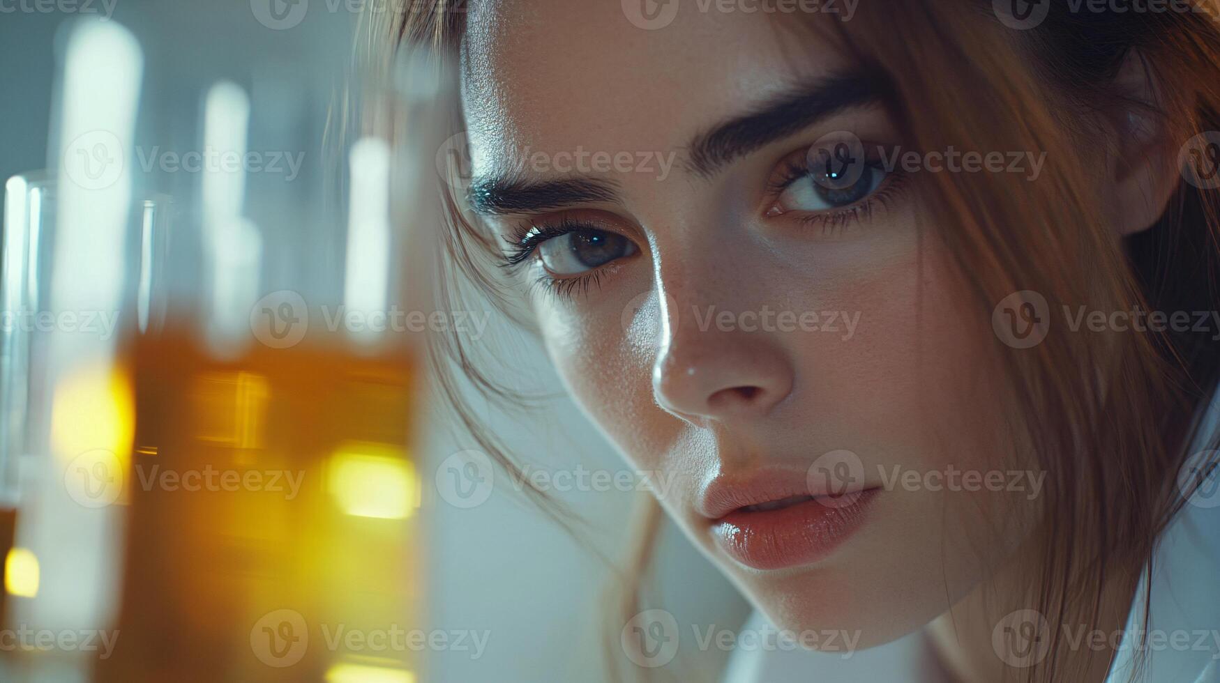 Focused Female Scientist in a High-Tech Laboratory Conducting Precision Experiments photo