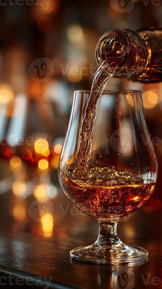 Pouring a Luxurious Armagnac into a Tulip Glass photo