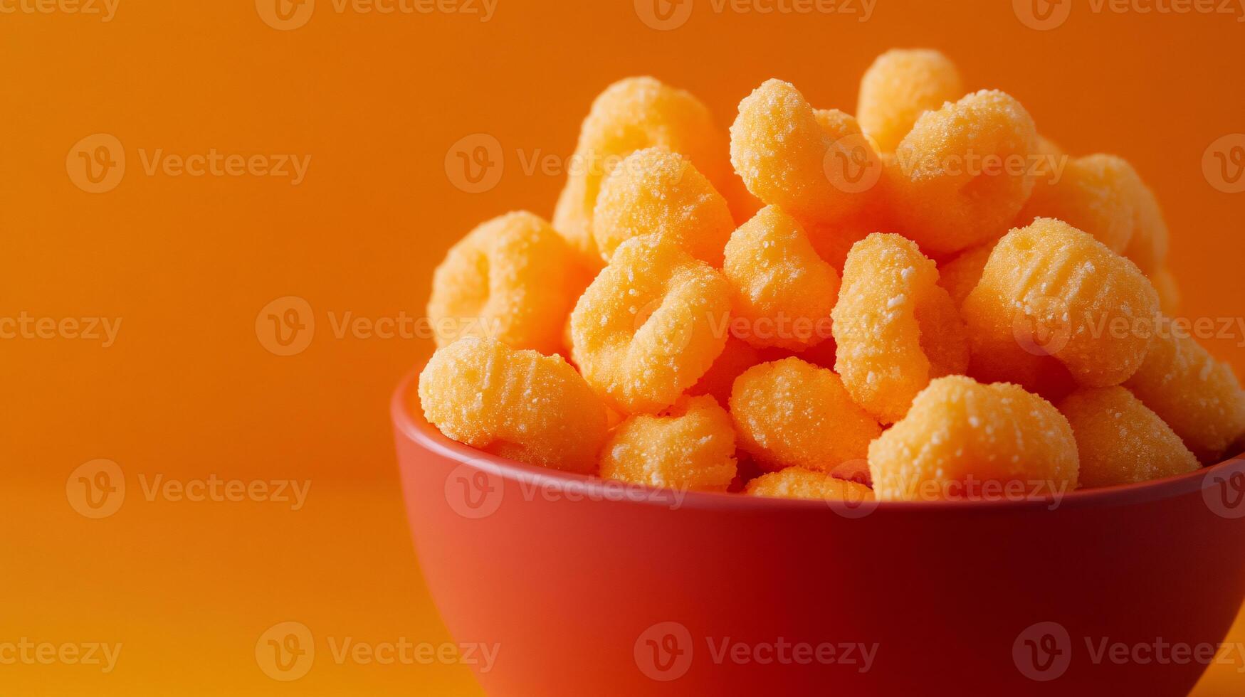 Puffed Cheese Snacks Artistically Arranged in a Vibrant Orange Bowl photo