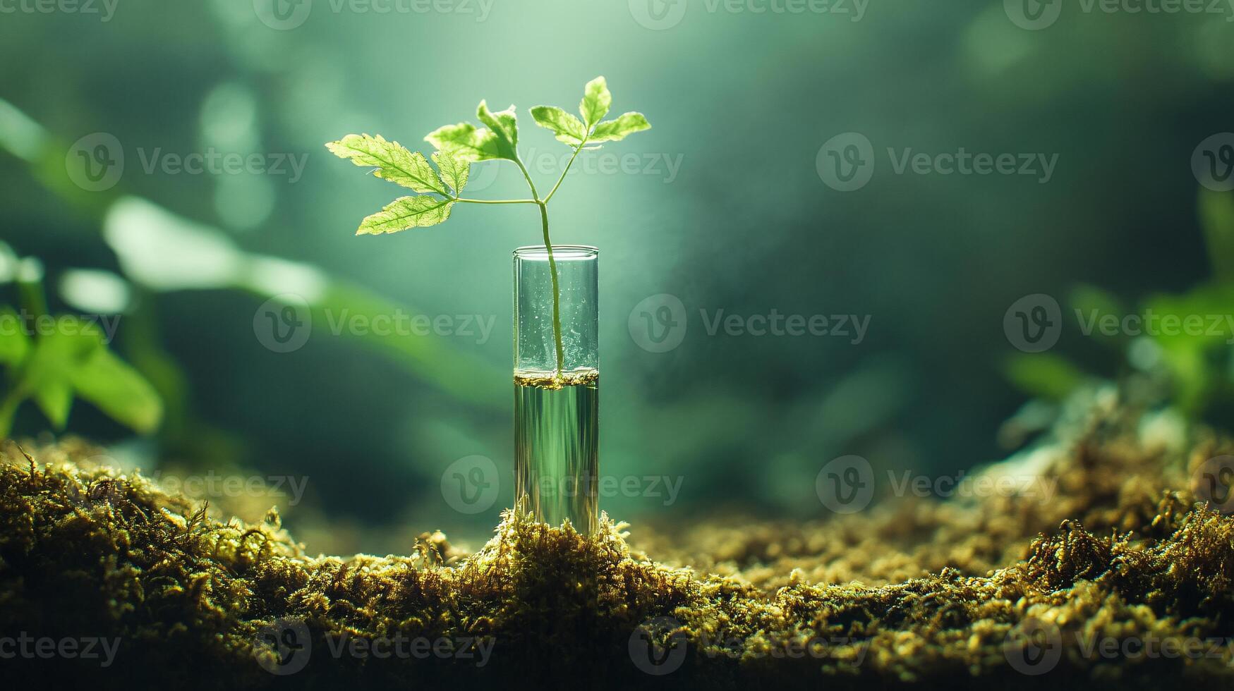 Abstract Biology Background with Moss and Fungi Elements photo