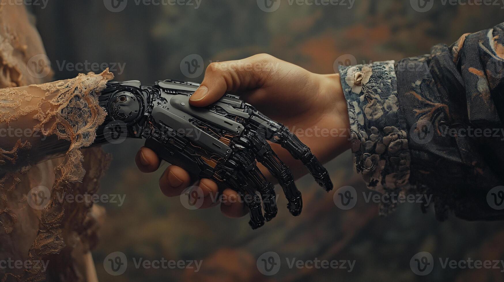 Symbolic Handshake Between Human and AI Representing Unity photo
