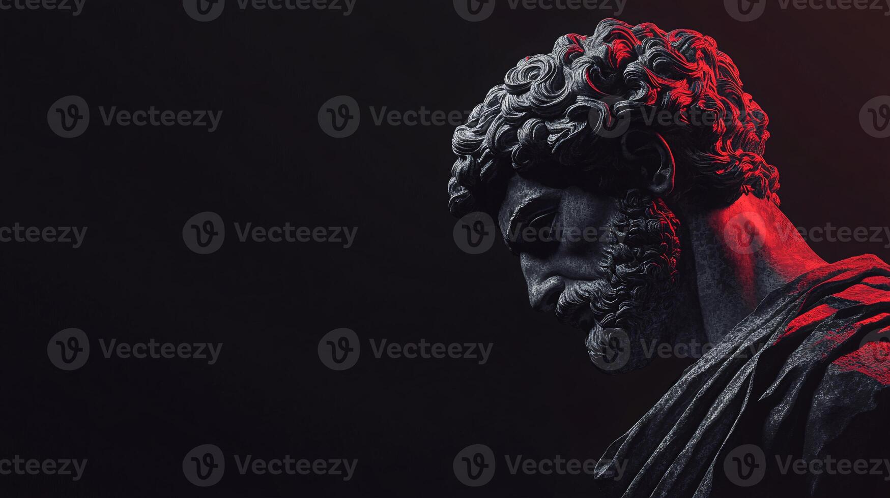 Minimalist Marcus Aurelius Statue in Profound Contemplation Against Black photo