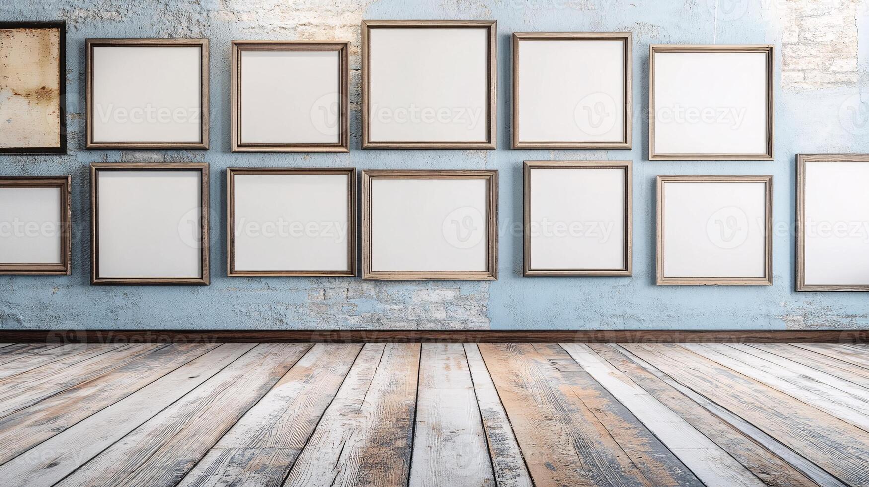 Empty Gallery Walls Featuring Framed Blank Canvases in Barren Spaces photo