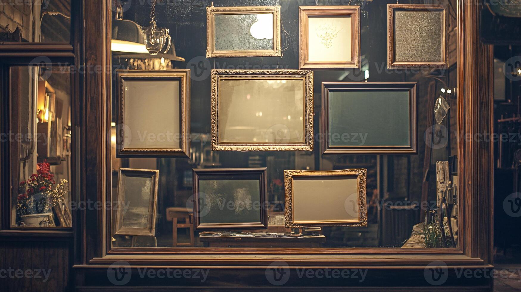 Empty Family Portrait Studio Display Featuring Dusty Photo Frames
