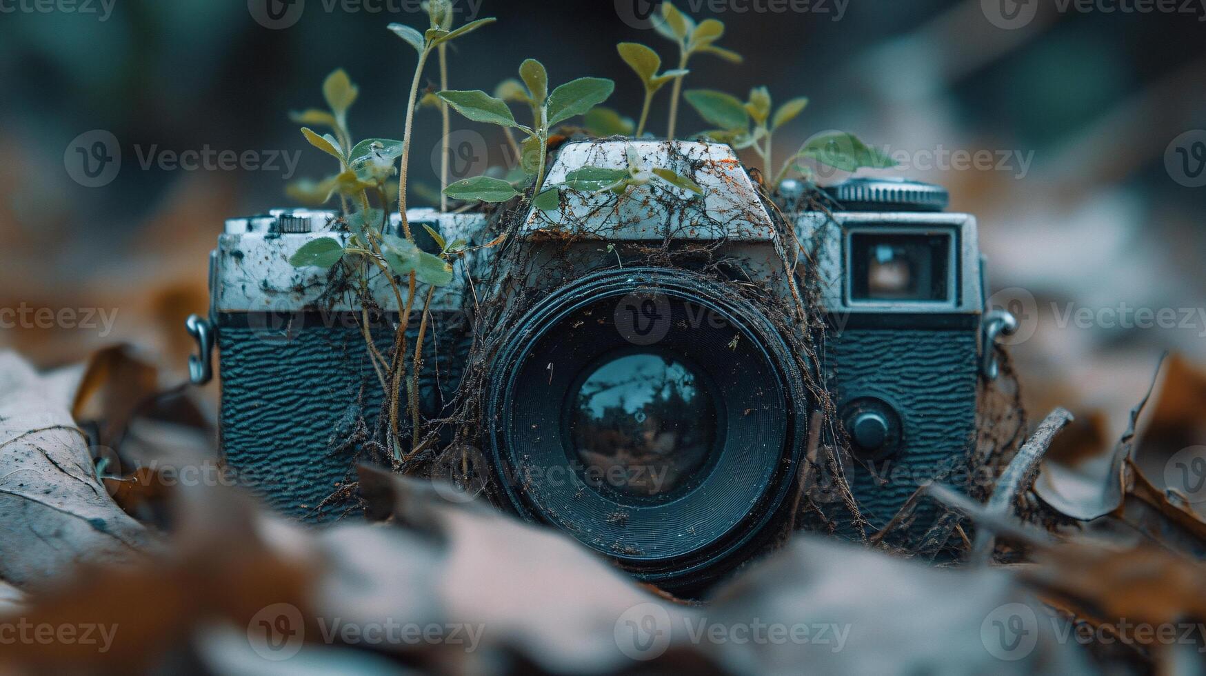 Nature Resilient Touch Revealing Weeds Through Broken Technology photo