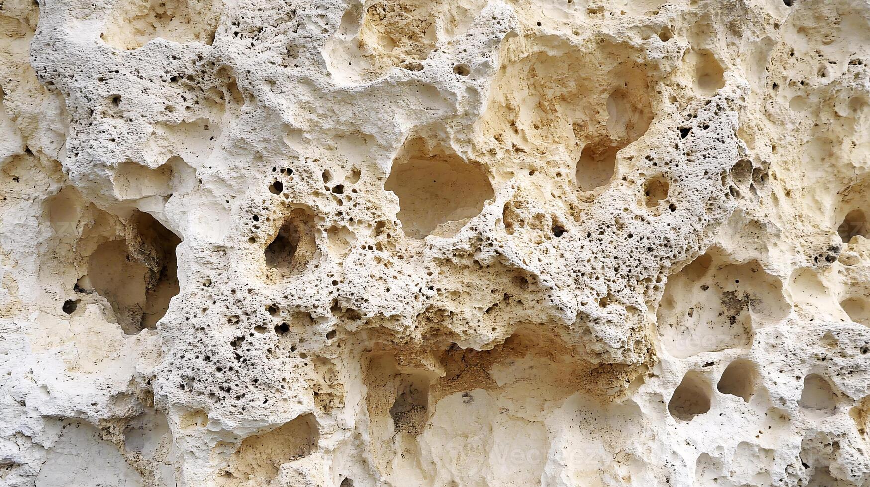 Rough and Jagged Beige Travertine Wall with Layered Textures and Natural Deposits photo