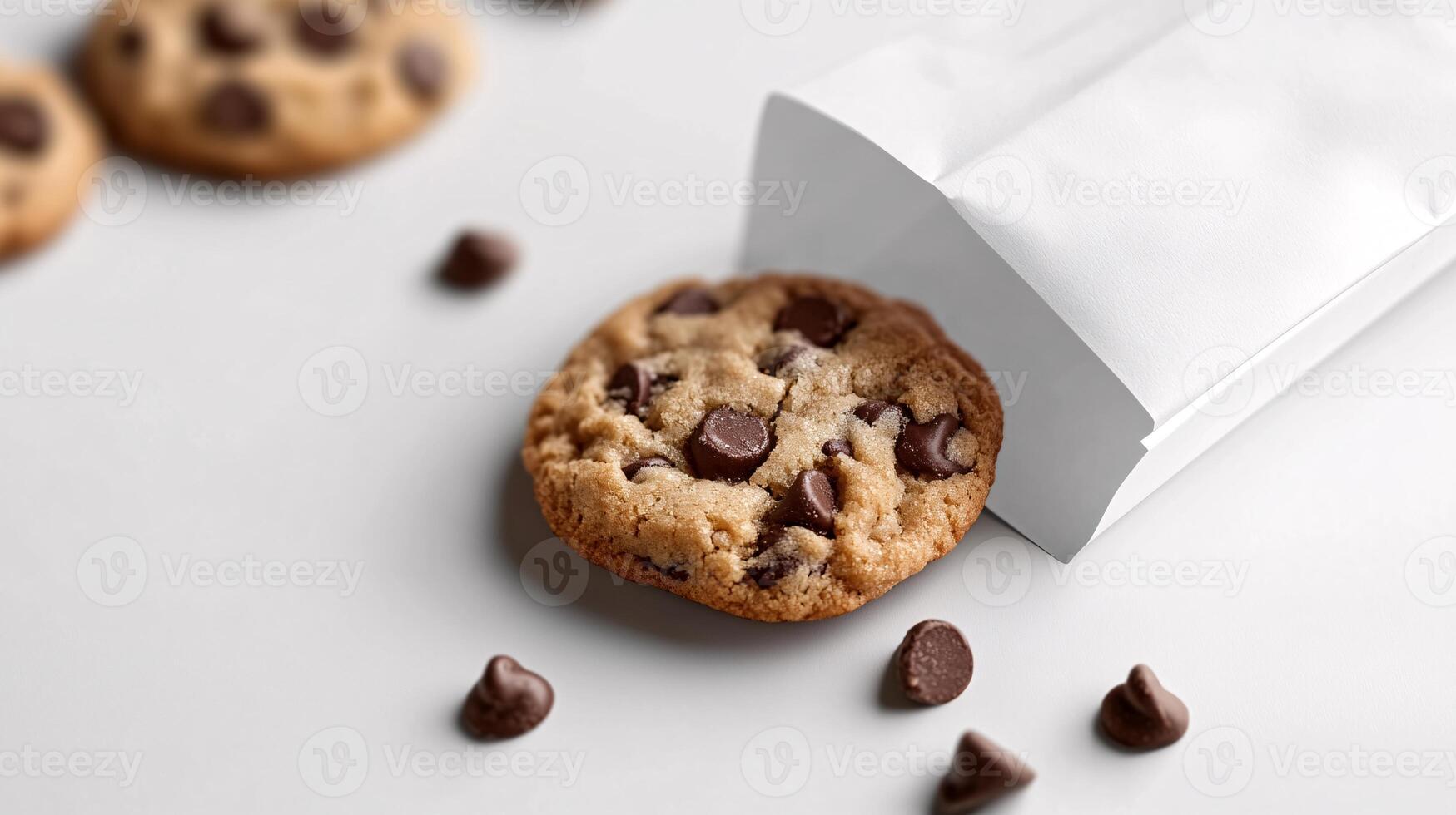 Deliciously Crumbled Chocolate Chip Cookies in Custom White Paper Bag photo