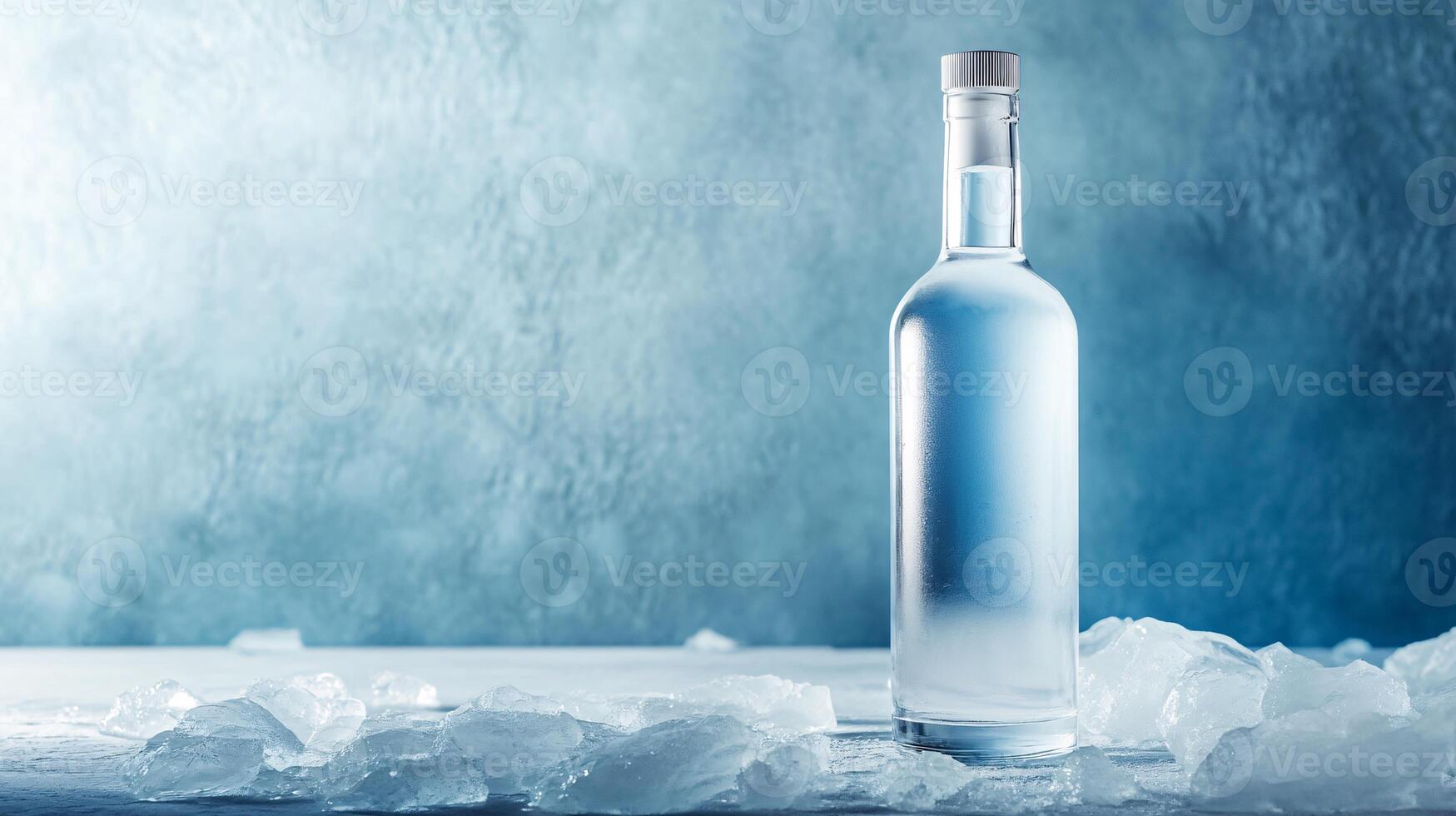 Vodka Bottle with Sleek White Glass Body Against Icy Blue Background photo