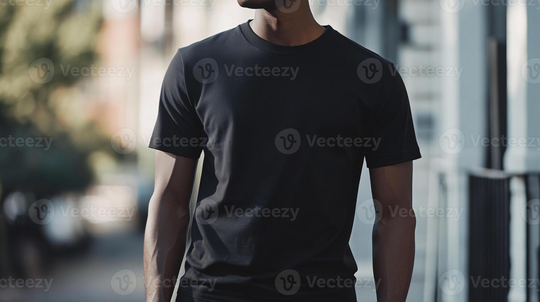 Black T-Shirt Mockup Featuring Sleek and Minimalist Design photo