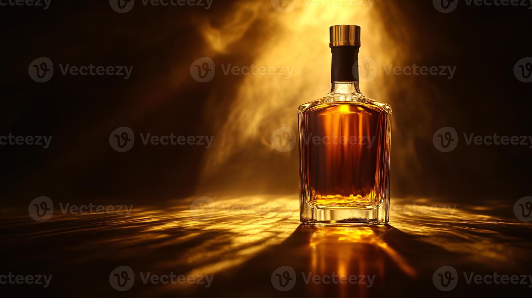 Exquisite Amber Whisky Bottle Captured with Glowing Golden Light photo
