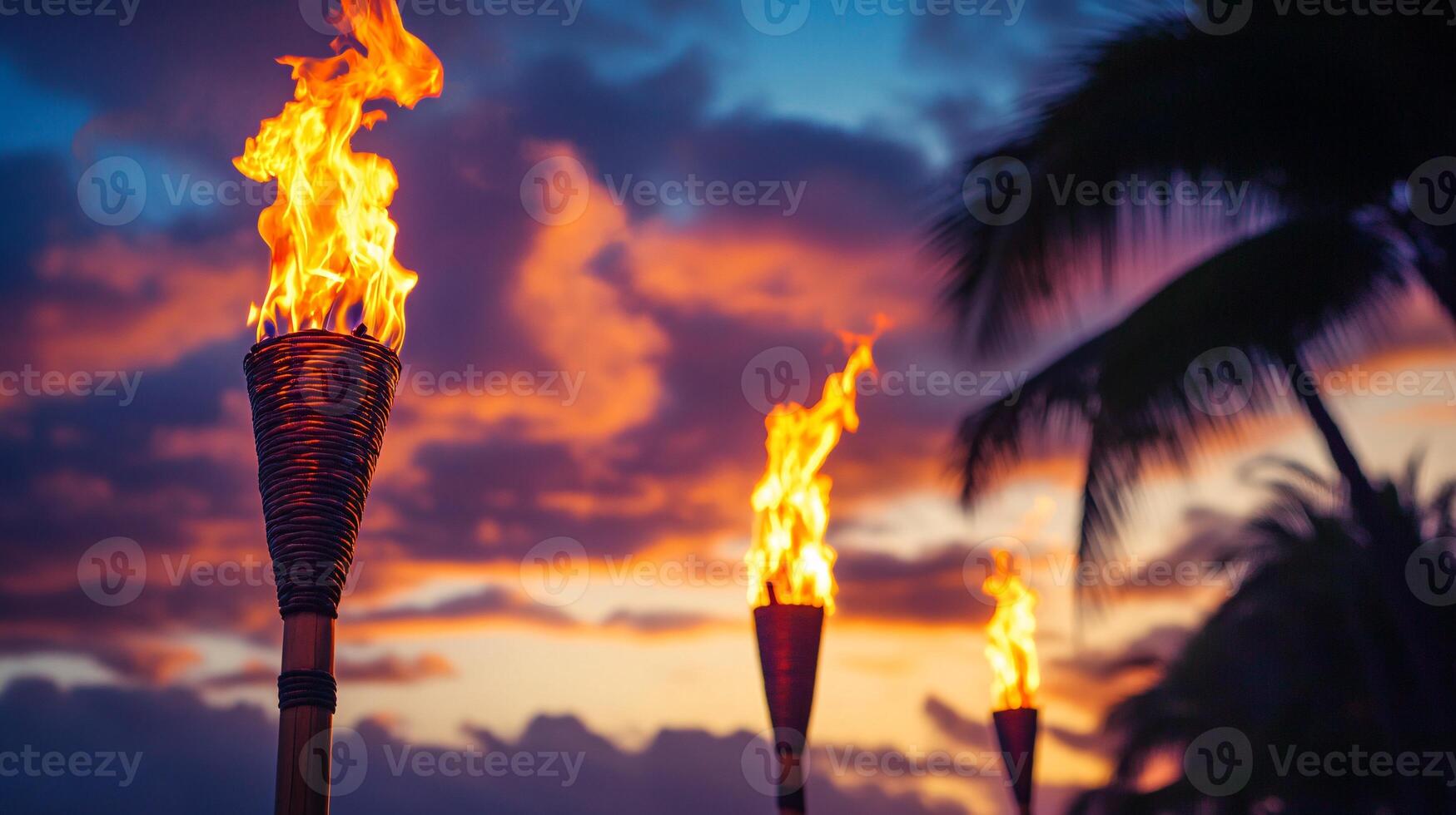 Vibrant Maui Luau Evening Featuring Fire Tiki Torches and Festive Atmosphere photo