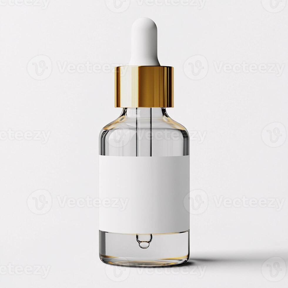 Elegant clear dropper bottle mockup showcasing a blank label design photo