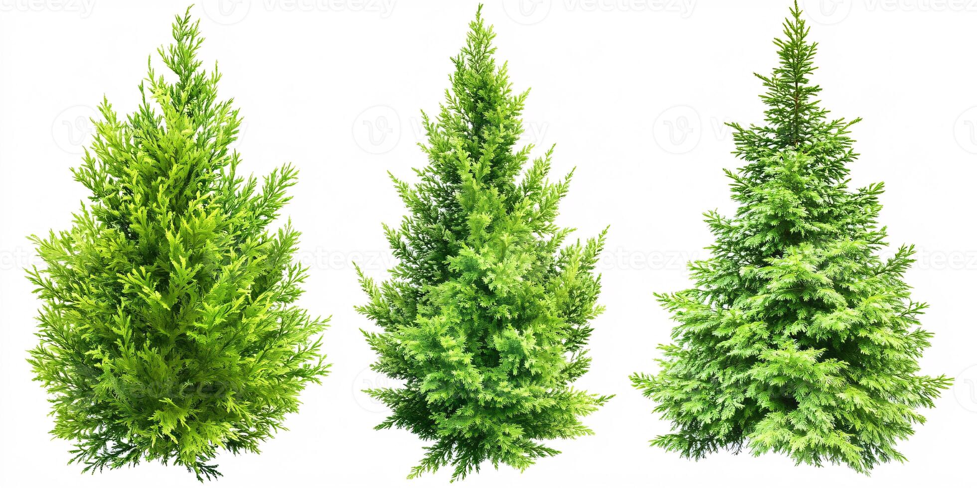 Vibrant Green Thujas Arranged Elegantly on a White Background photo
