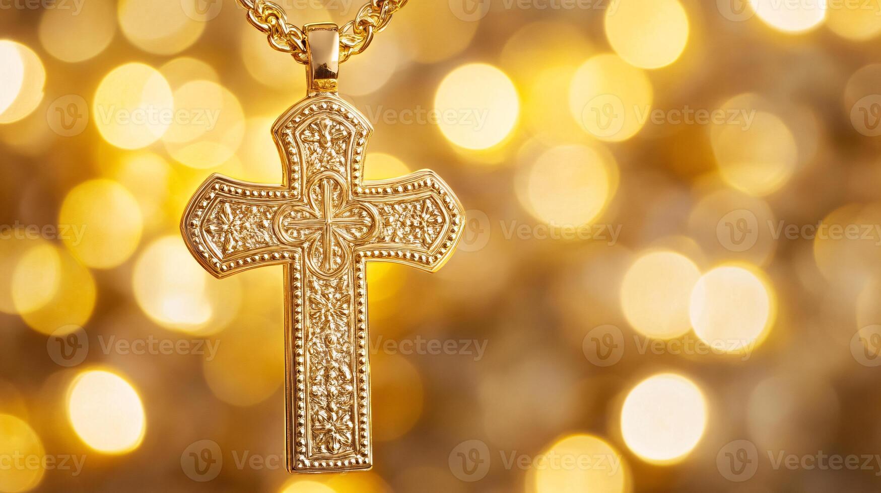 Radiant Gold Bokeh Effects Surrounding a Symbolic Christian Cross photo