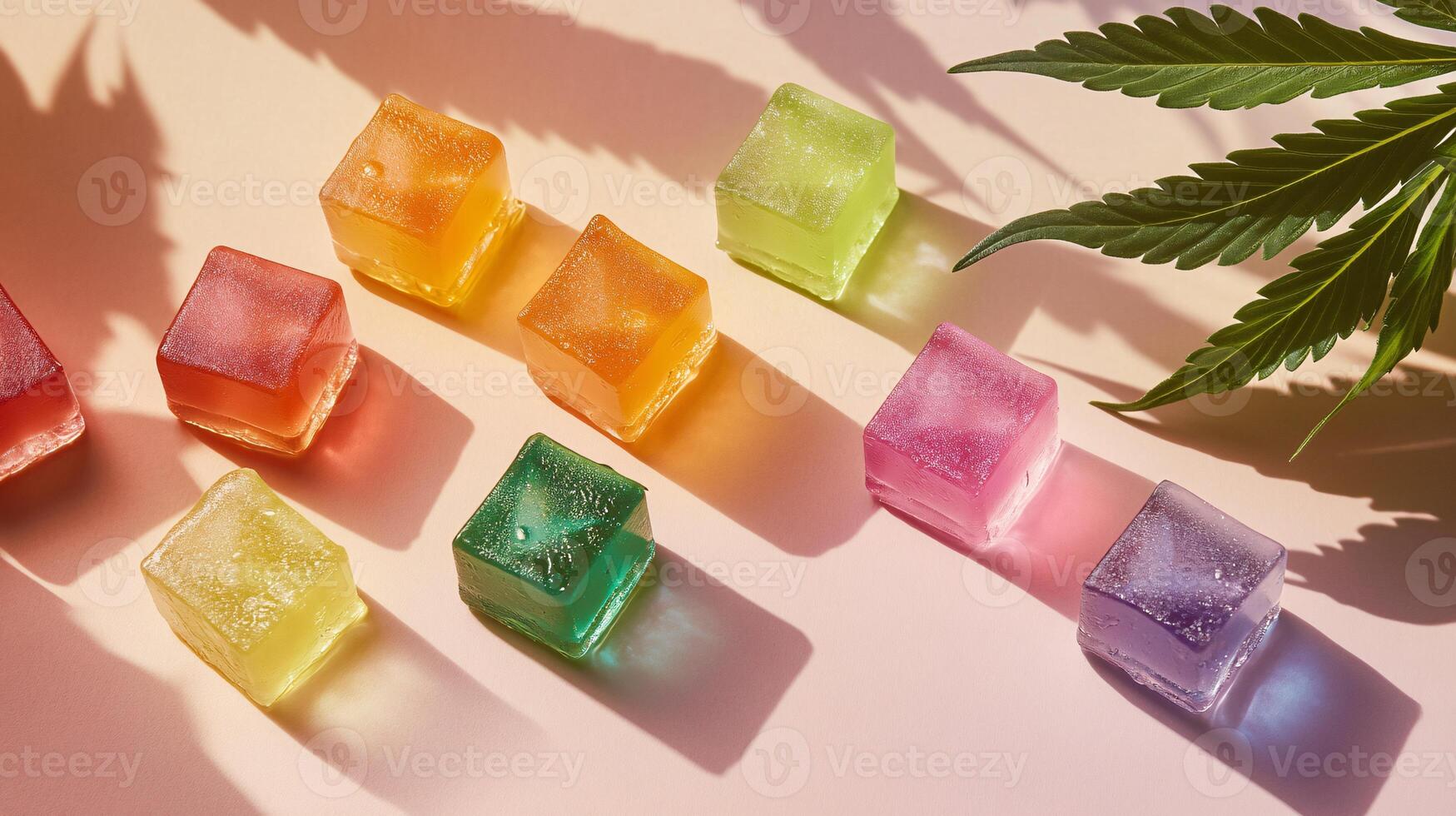 Colorful CBD Jelly Cubes Arranged in a Flat Lay Design photo