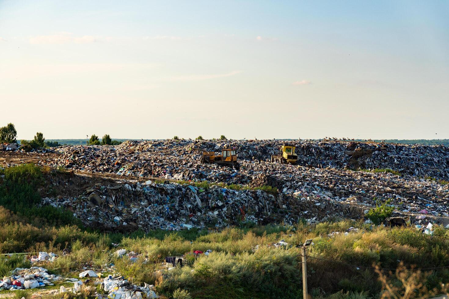 Garbage landfill. A large pile of garbage at the landfill. Municipal garbage landfill photo