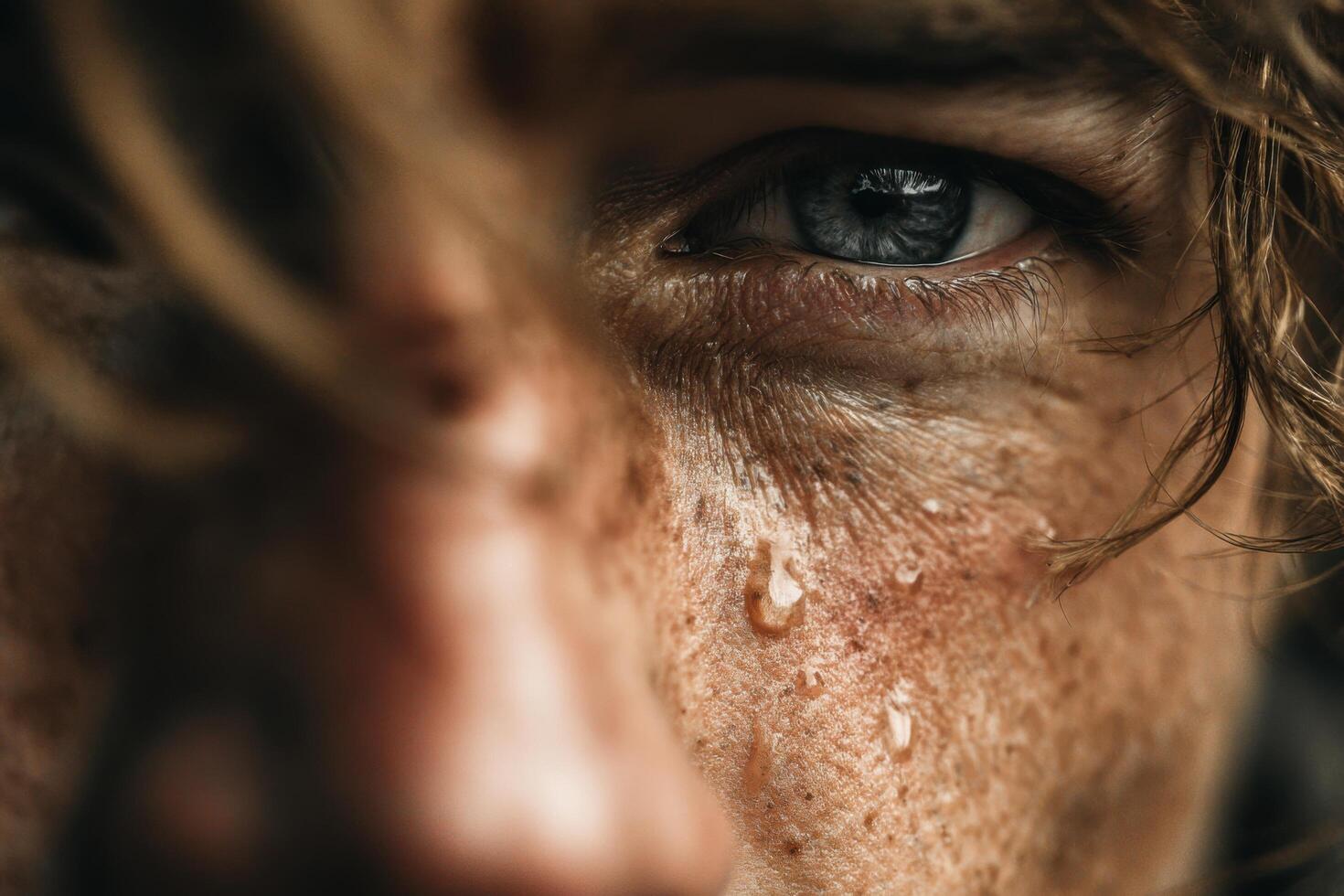 A close up of a man's face with tears photo