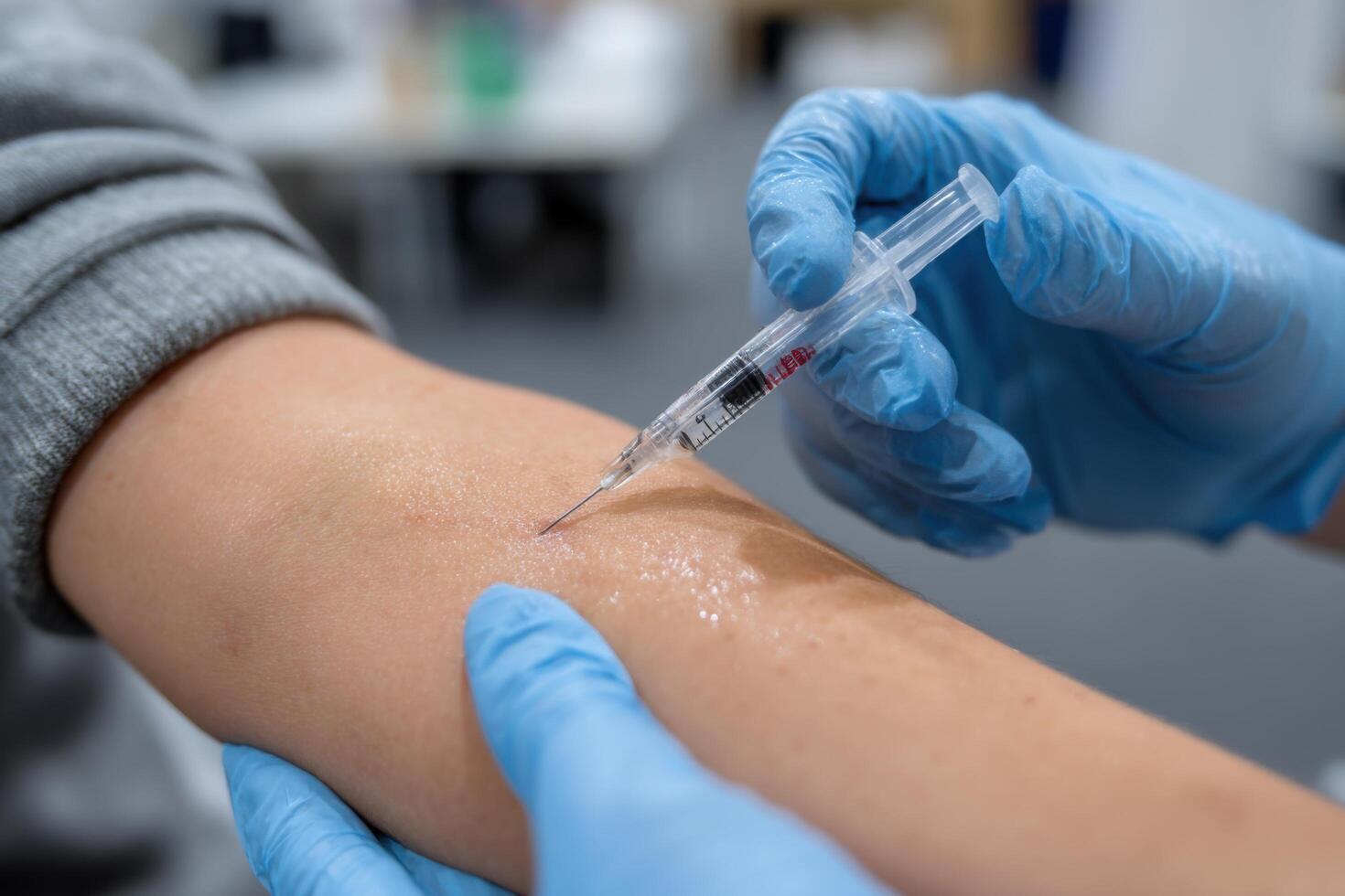 A person getting an injection from a needle photo