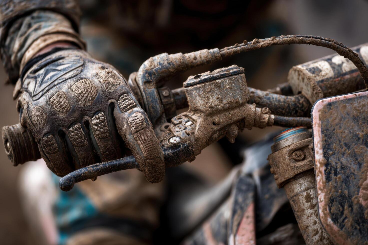 A close up of a dirt bike rider's hand photo