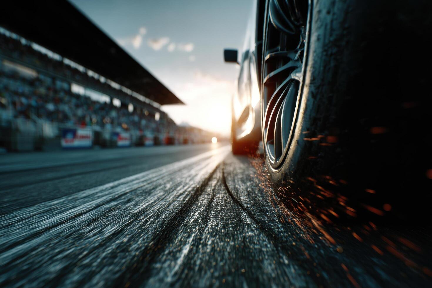 A close up of a car tire on a race track photo