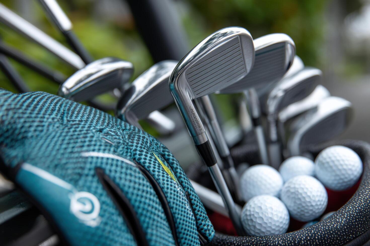 Golf clubs and balls in a bag photo