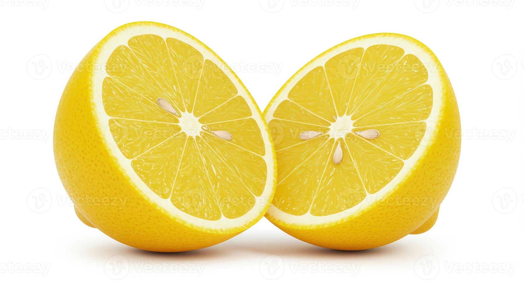 Two halves of a lemon are cut in half photo