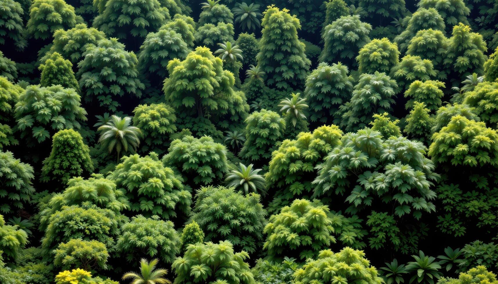 a dense jungle canopy viewed from above photo