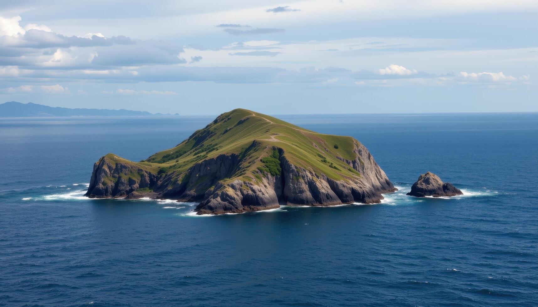 a small island with rugged cliffs photo