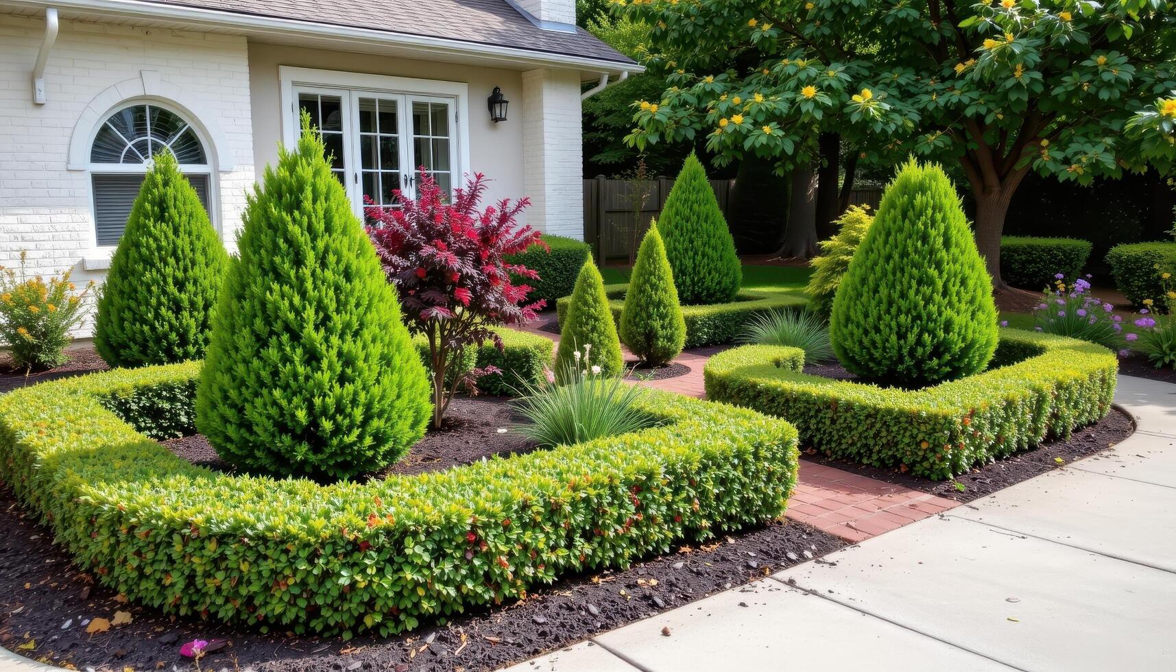 small shrubs trimmed into geometric shapes photo