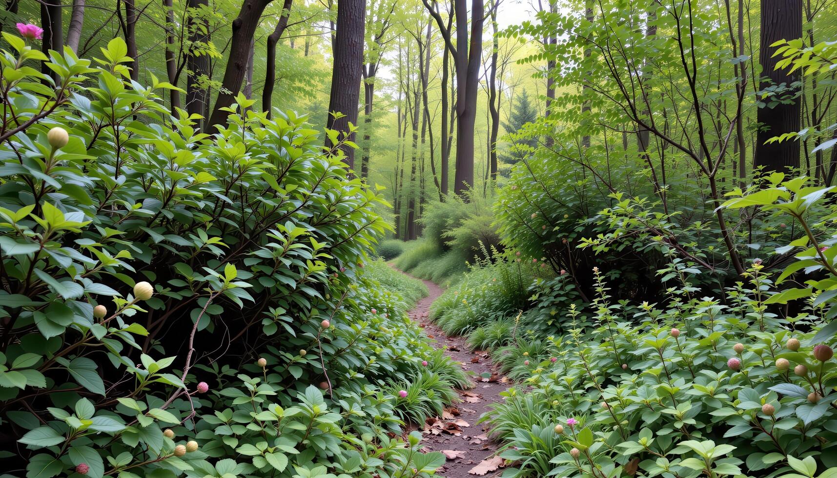 thick brambles blocking a forest path photo