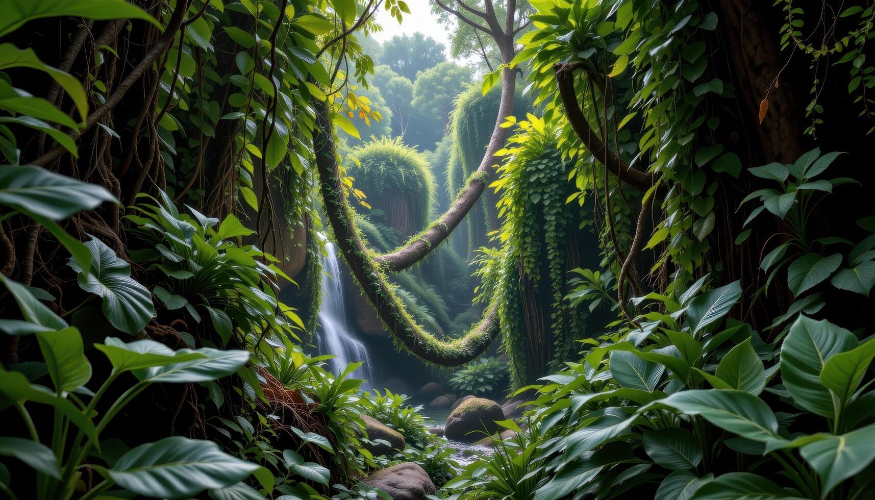 thick jungle with tangled vines and foliage photo