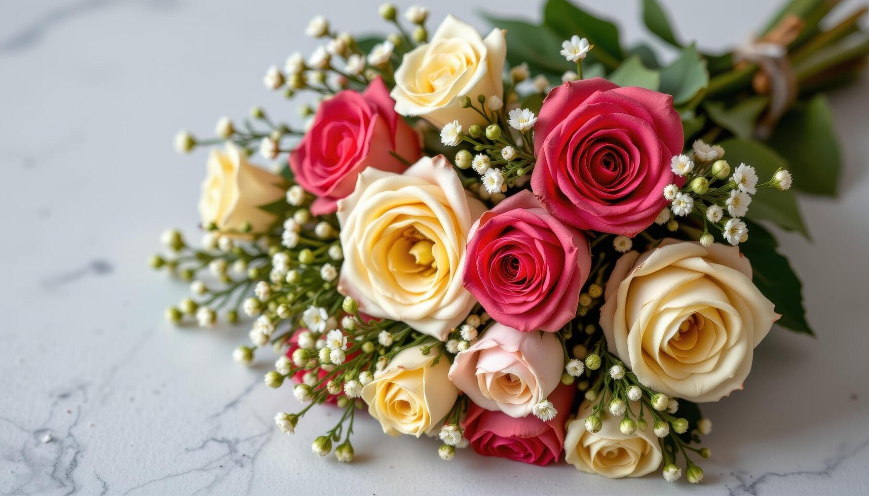 a bouquet of dried roses and baby's breath photo