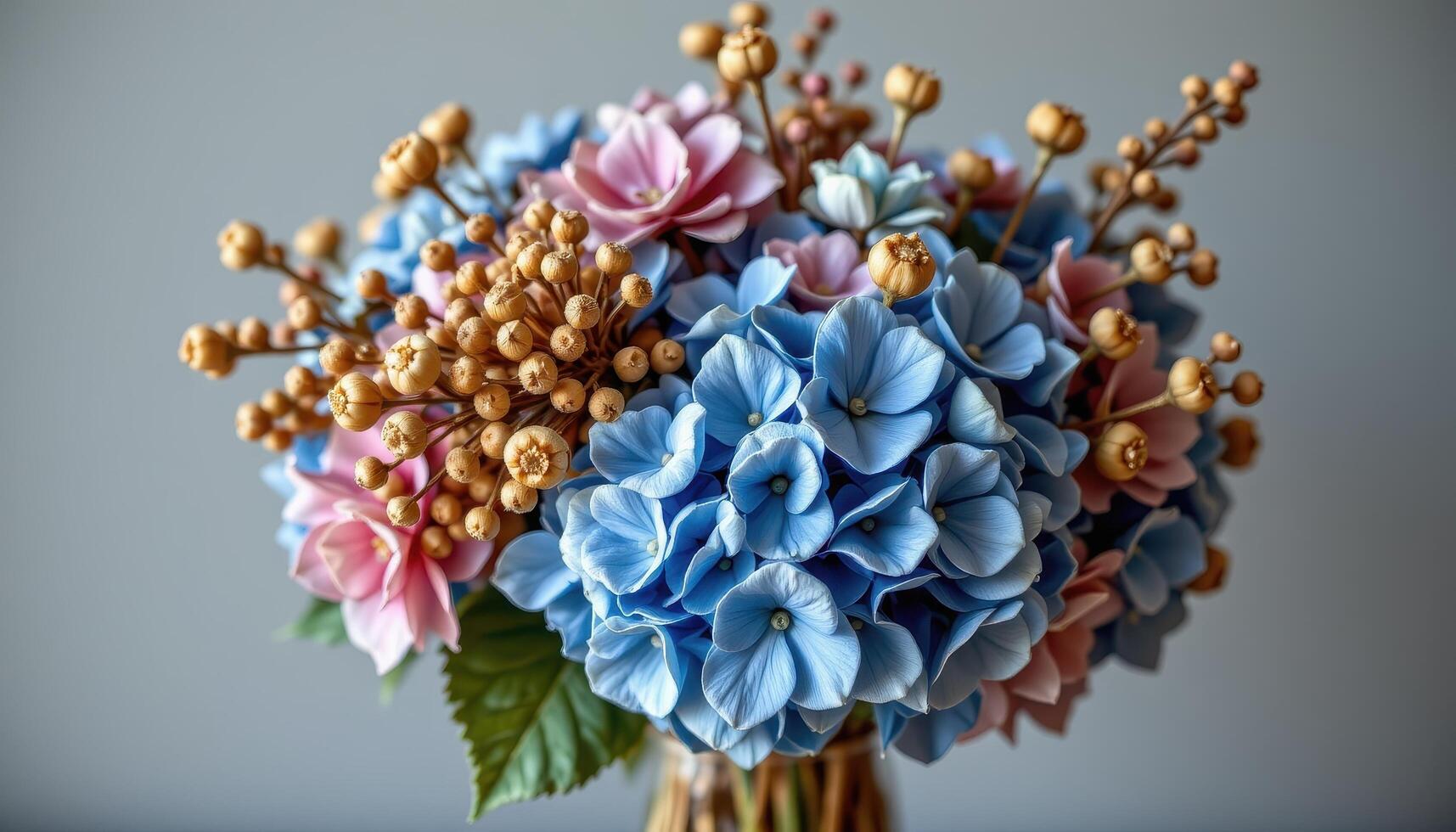 a bouquet of dried hydrangeas and seed pods photo